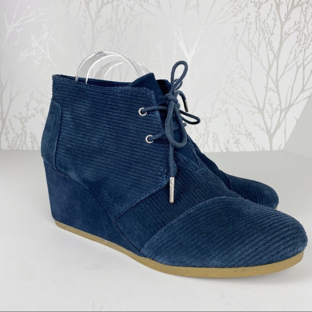 TOMS Navy Blue Suede Corduroy Desert Wedge Booties Size:  12 Ankle Boot - Picture 10 of 11